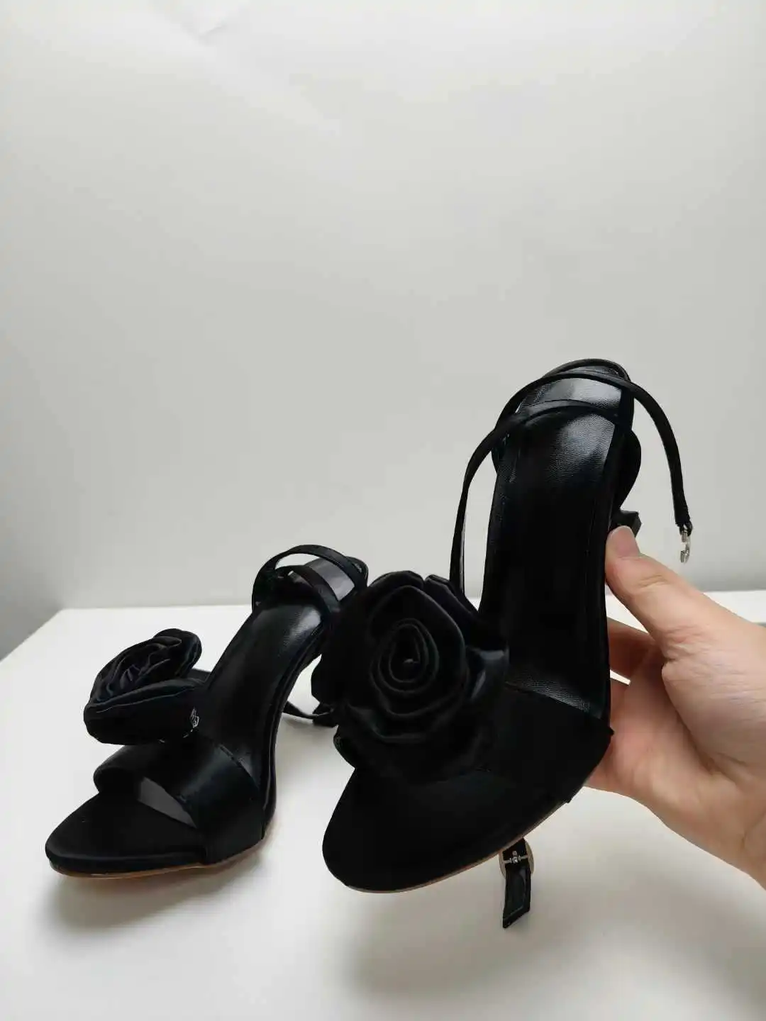 Rose Embellished Silk Stiletto High Heels Women Gladiator Sandals Ladies Peep Toe Buckle Strap Banquet Runway Shoes 2025 Fashion