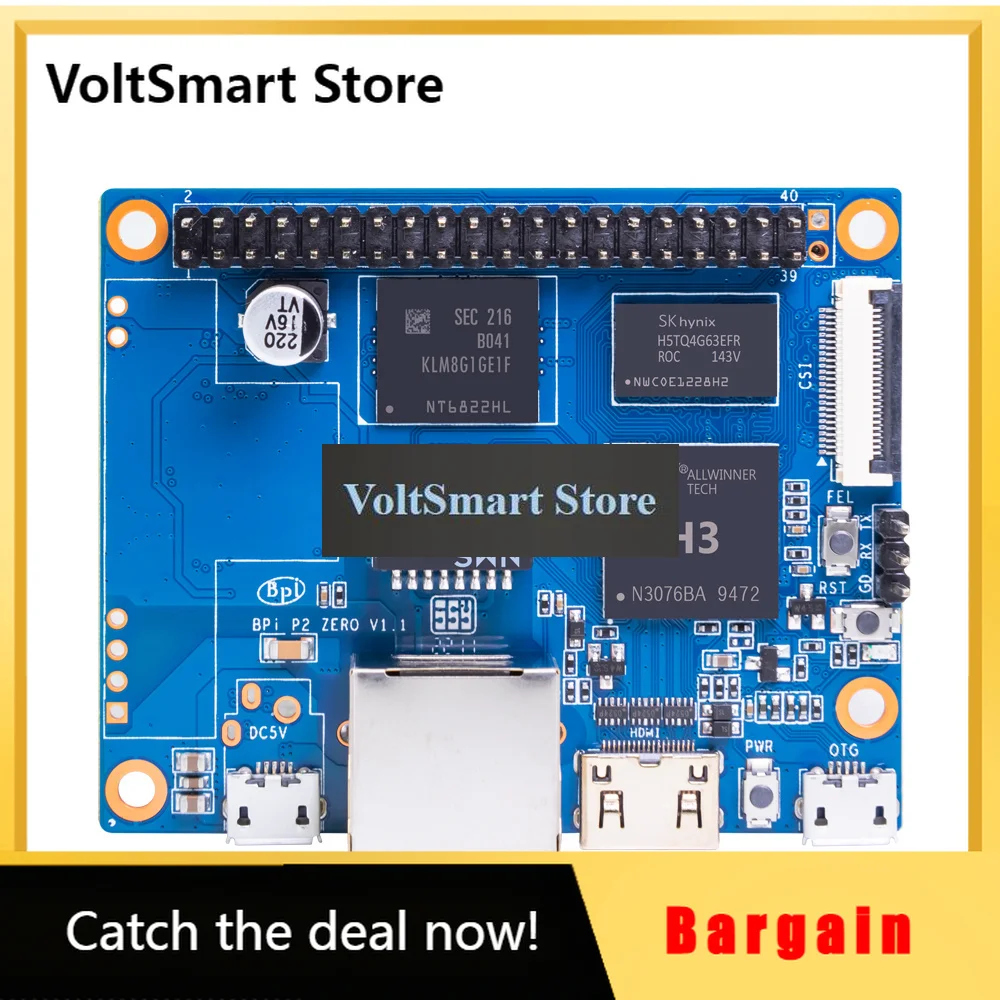 VoltSBanana Pi BPI-P2 Zero Allwinner H3 Quad-core Cortex-A7 512M DDR3 8G EMMC Support PoE Run OS Android Linux Single Board Comp