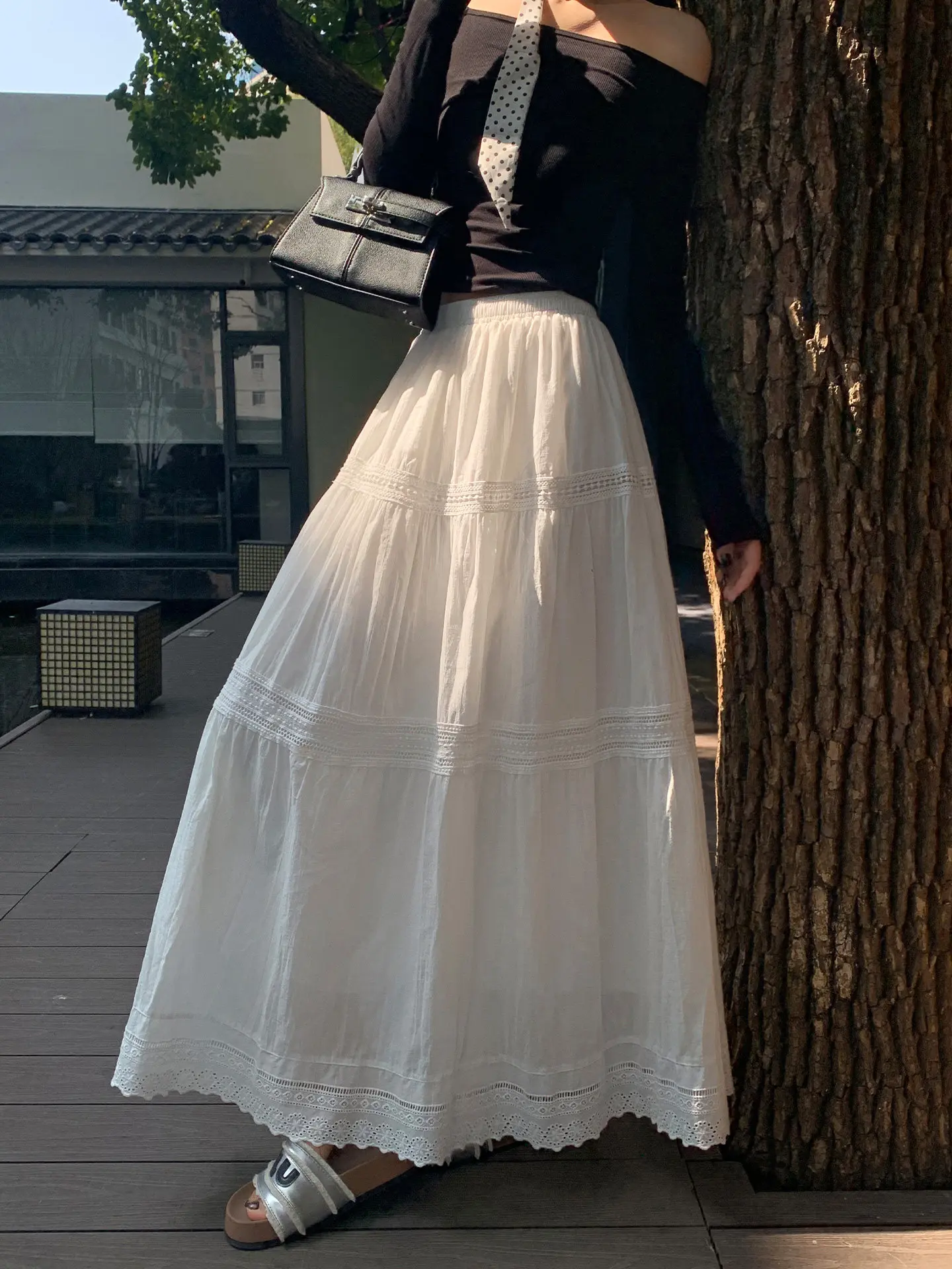White A-Line  Skirt Women's Spring Summer 2026 New Lace Trim Super Beautiful Slimming Drapey Korean Style Cake Skirt