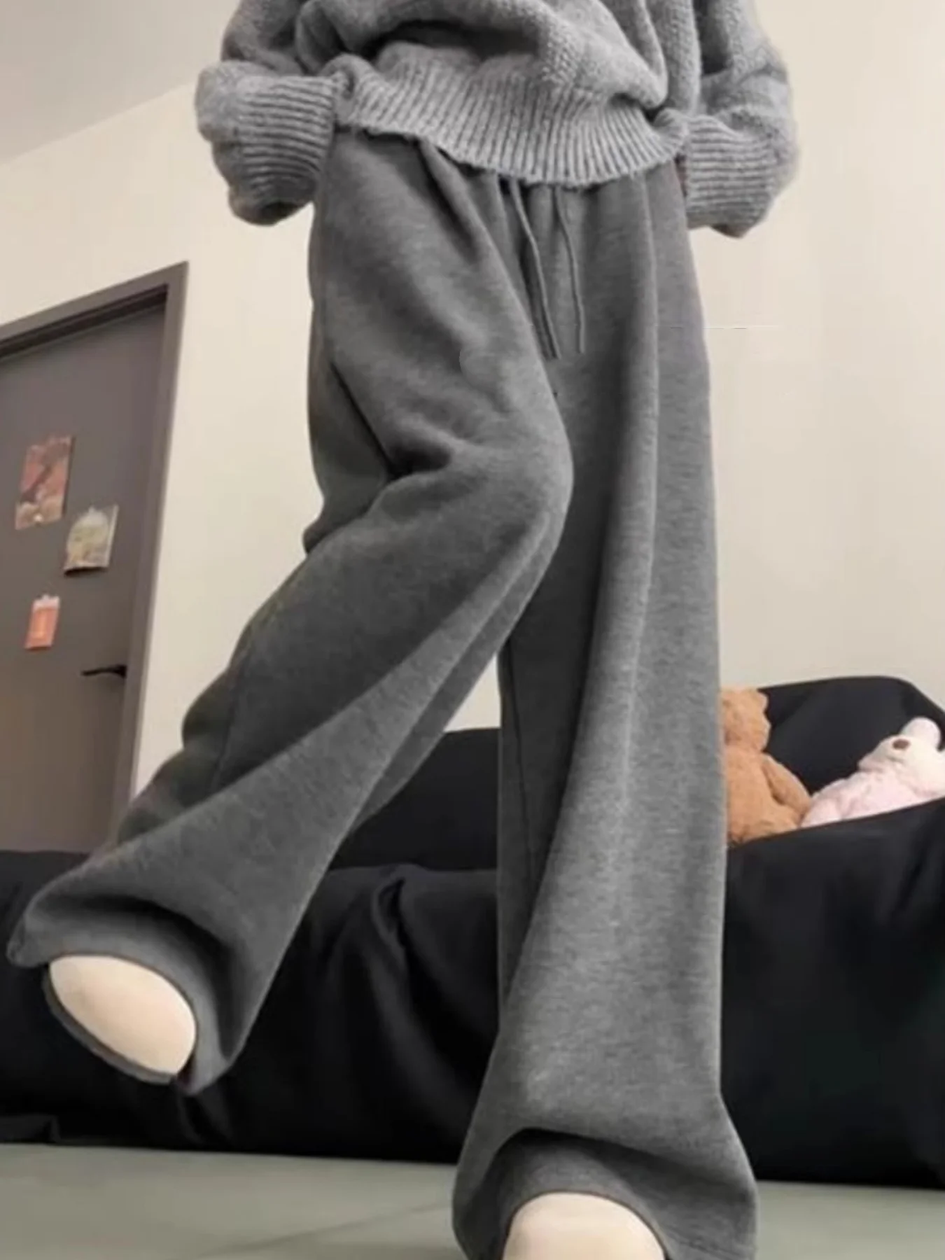 アメリカンスタイルのトレンディなストレートレッグルーズカジュアルパンツ、女性用、アメリカンレトロなソリッドカラーカジュアル薄手スウェットパンツ、多用途のストレートレッグレイジールーズパンツ