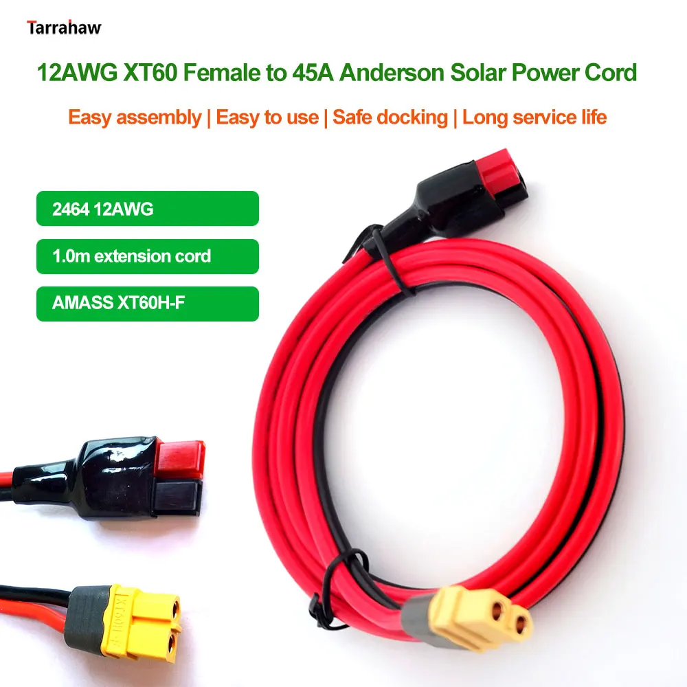 12AWG XT60H-F to 45A Anderson Plug Cable / XT60 Female to Anderson Solar Power Cord Adapter Cable 1M Tinned Copper Power Cable