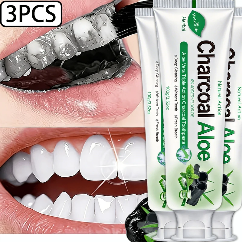 1/3PCS Powerful Teeth Whitening, Activated Charcoal Toothpaste, Natural Mint Flavor, Deep Cleaning, Deep Removal Through Brushing, Enamel Safe, Teeth, Fresh Breath, Gentle Non-Irritating, Daily Use for Yellow Teeth, Hydroxyapatite Toothpaste