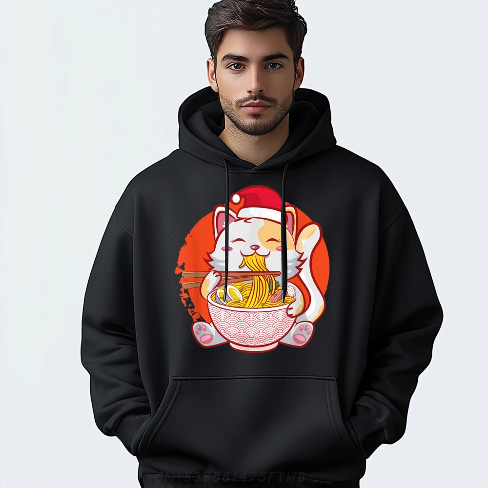 Kawaii Cat Christmas Cute Otaku Japanese Ramen Noodles Mens Graphic Tshirts Brand Clothing Big Size Slogan