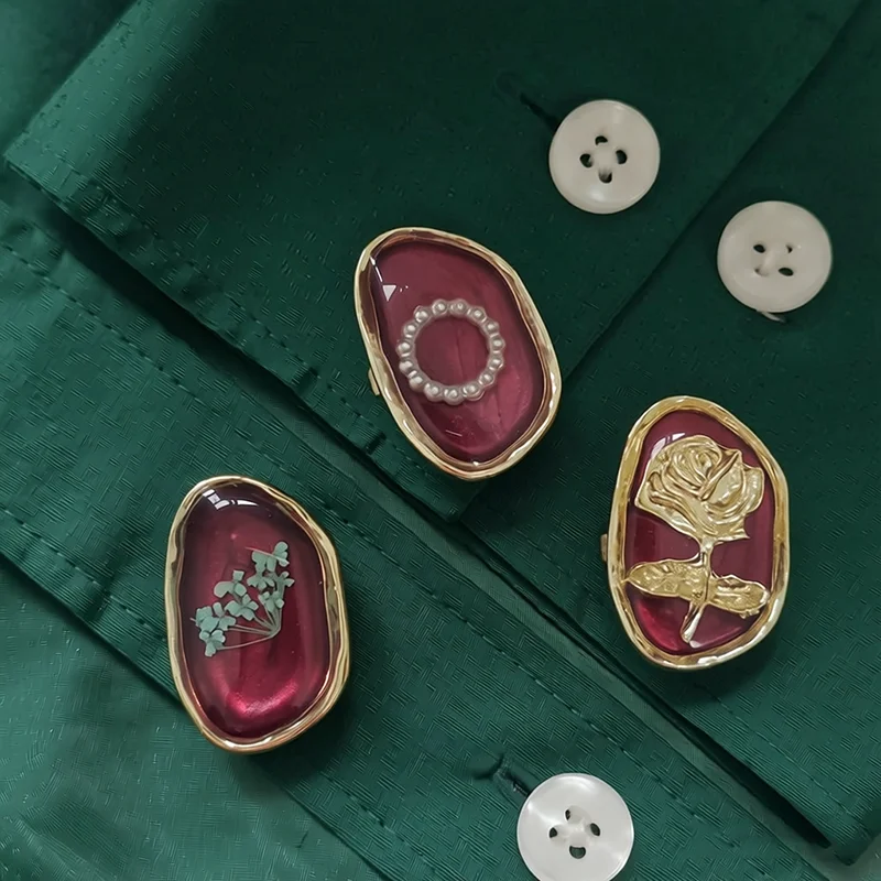 Lot de 3 Cache-boutons décoratifs en alliage, motif fleur rouge, haute qualité, pour vêtements DIY et manches de chemise