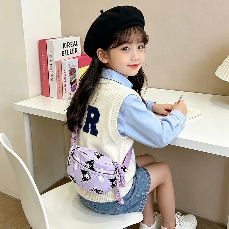Crossbody Bag Cute Anime All-Over Print Waist Pack Lightweight Nylon Chest Bag with Braided Rope for Women Teens and Daily Use