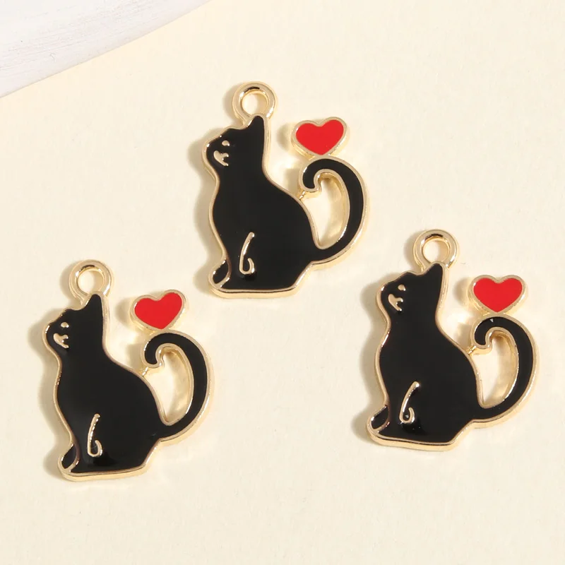 10 шт., эмалевые подвески в виде сердца и кота, 20 х15 мм
