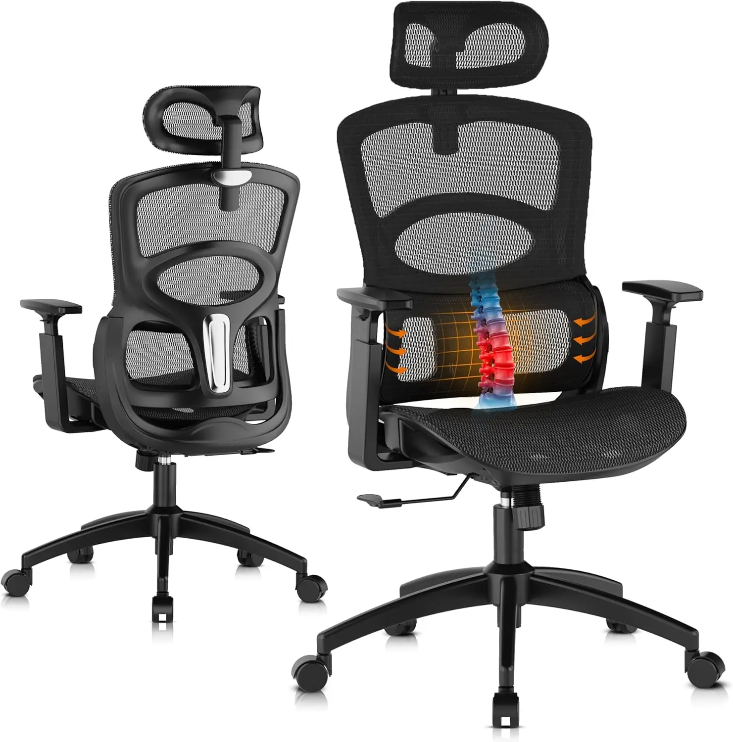 

Ergonomic Office Chair, High-Back Desk Chairs with Adjustable Lumbar Support, Headrest, Tilt Function, Soft Wide Seat and 3D Arm