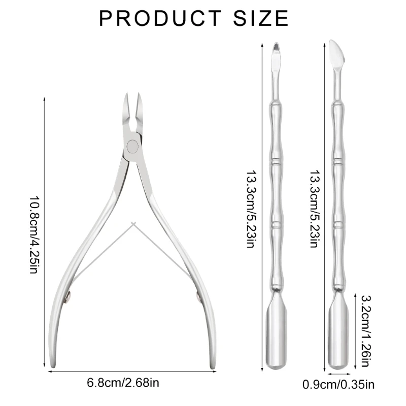 3 stks Cuticle Tangen Cuticle Cuticle Pusher Cuticle Trimmer Cuticle Remover Pedicure Manicure Tool C1FF