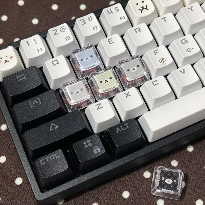 Kawaii Rilakkuma Transparent Keycap Cute Bear Artisan Keycap for Cherry MX Mechanical Keyboard DIY Game Key Office Accessories