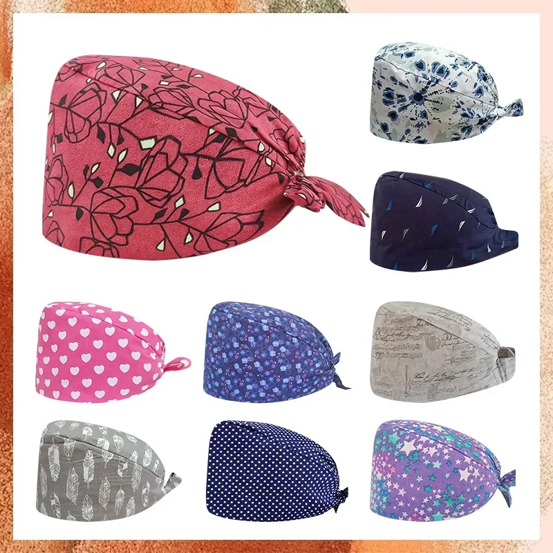 Gorro quirúrgico con estampado de dibujos animados para mujer, gorro transpirable para enfermera, cirujano, Hospital, dentista, salón de belleza, Chef, trabajo, nuevo