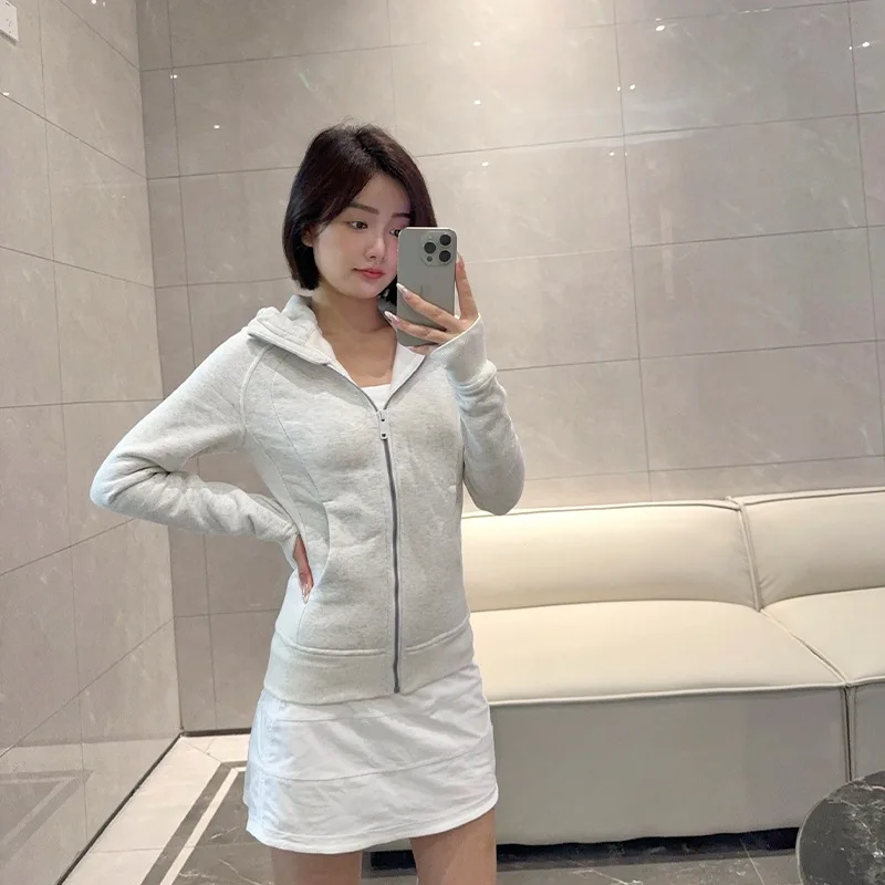 لولو سكوبا اليوغا اللياقة البدنية فضفاضة كاملة البريدي الصوف مقنعين البلوز نصف البريدي سترة رياضية عارضة الكورية نمط طويلة الأكمام القطن #2