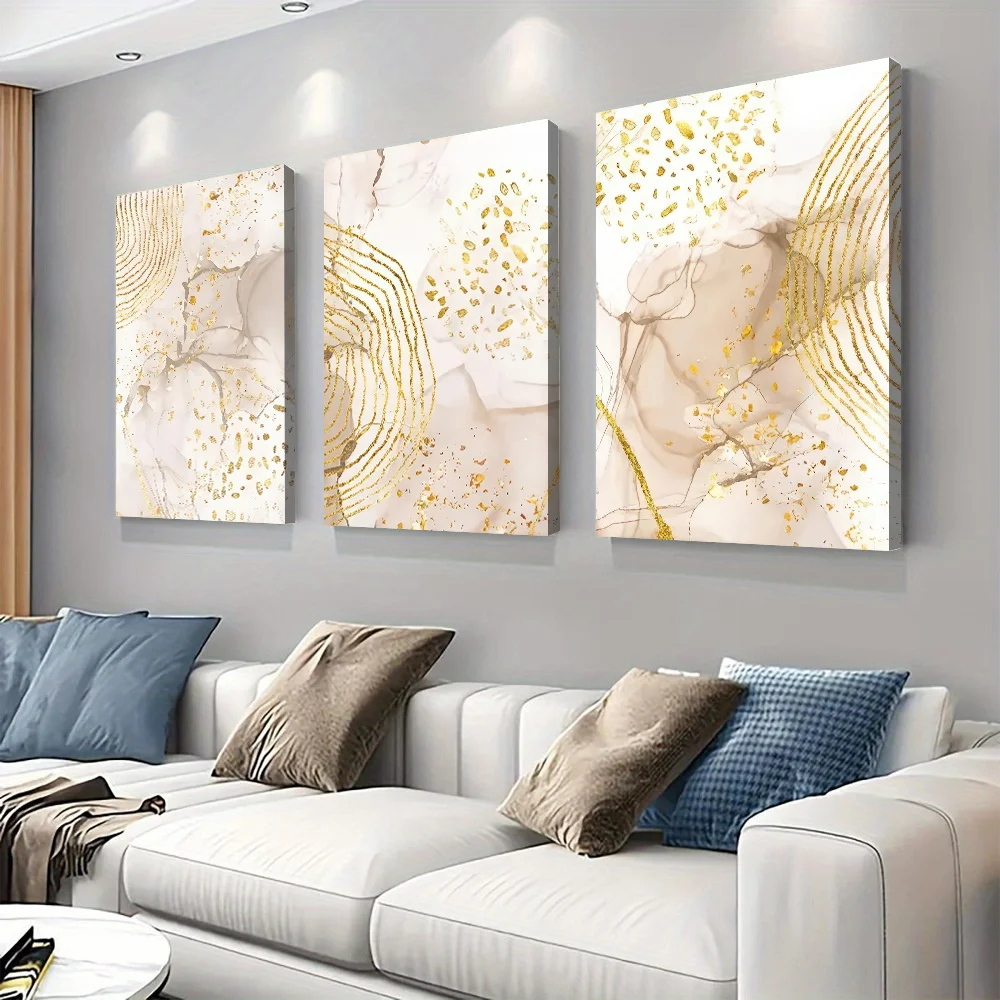 3-piece set of modern minimalist abstract gold foil textured canvas paintings, living room bedroom entrance decoration paintings
