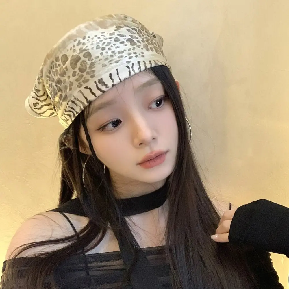 

Элегантный шарф для волос в стиле хип-хоп с леопардовым принтом, мягкий универсальный тюрбан с принтом Y2K, повязка на голову, шейный платок, панк-бандана для улицы