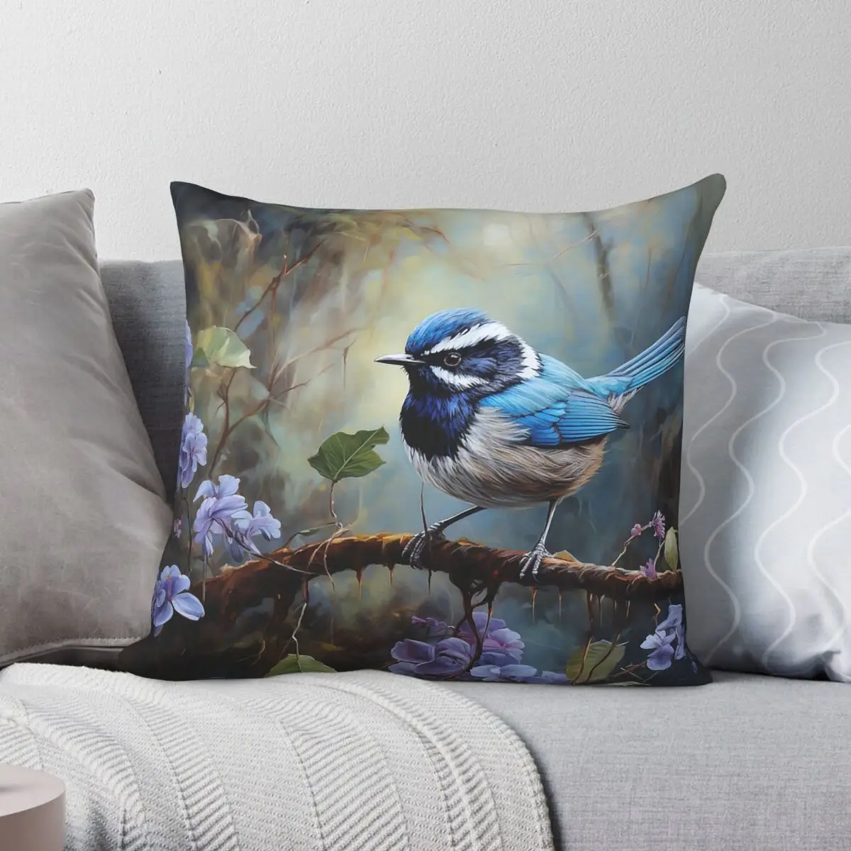 Australian Blue Wren Square Pillowcase Polyester Linen Velvet Printed Zip Decorative Pillow Case Bed Cushion Case 18