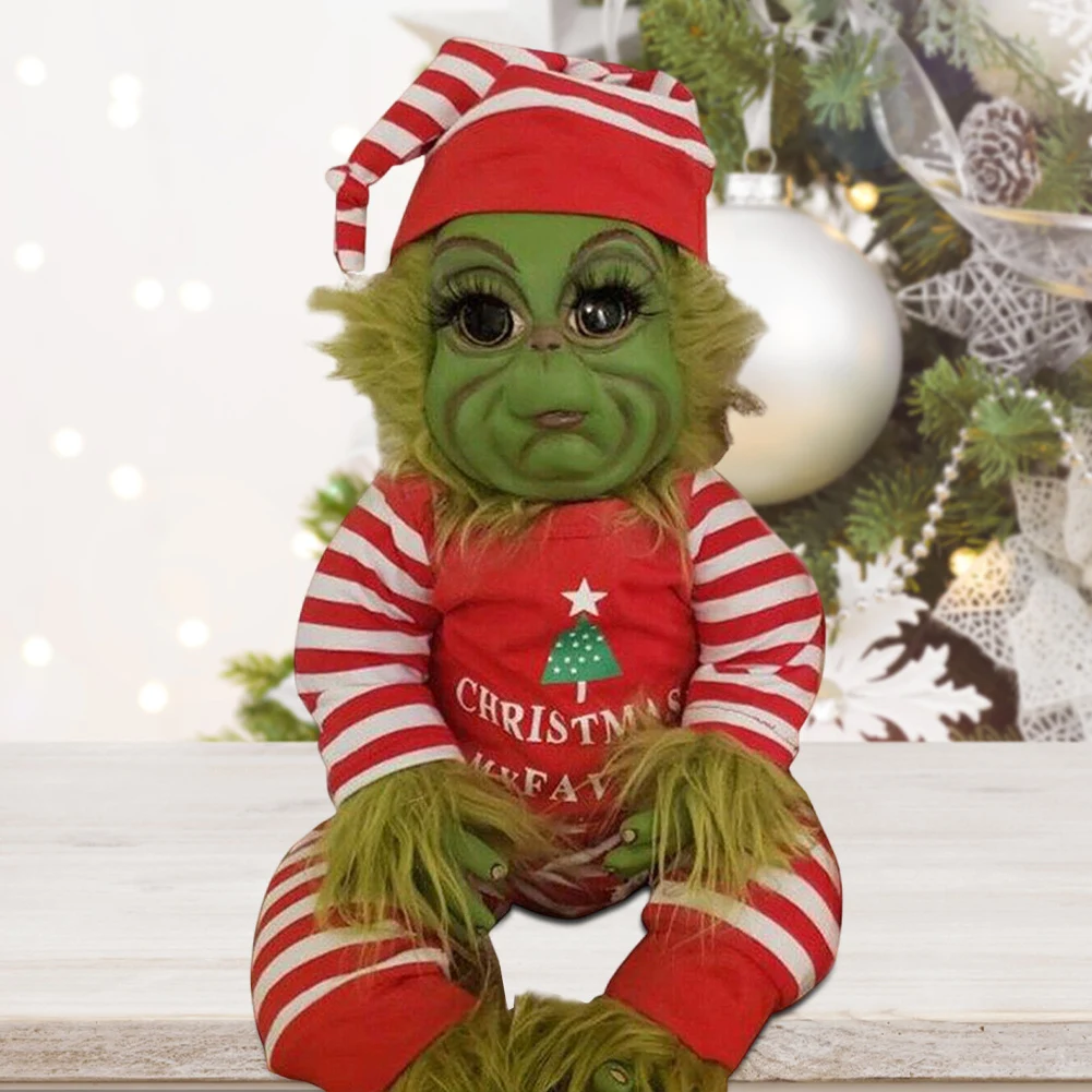 Christmas Grinch Baby Toys Silicone Grinch Doll Soft Christmas Plush Doll Green Hair Monster Plush Toy Children Doll Xmas Decor