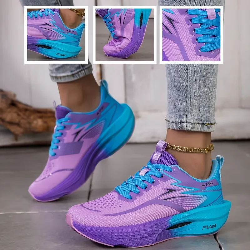 2026 Women's Sneakers Breathable Knitted Mesh Comfortable Flat Lace Up Shoes Trendy Fashionable Casual Outdoor Women Running view 3