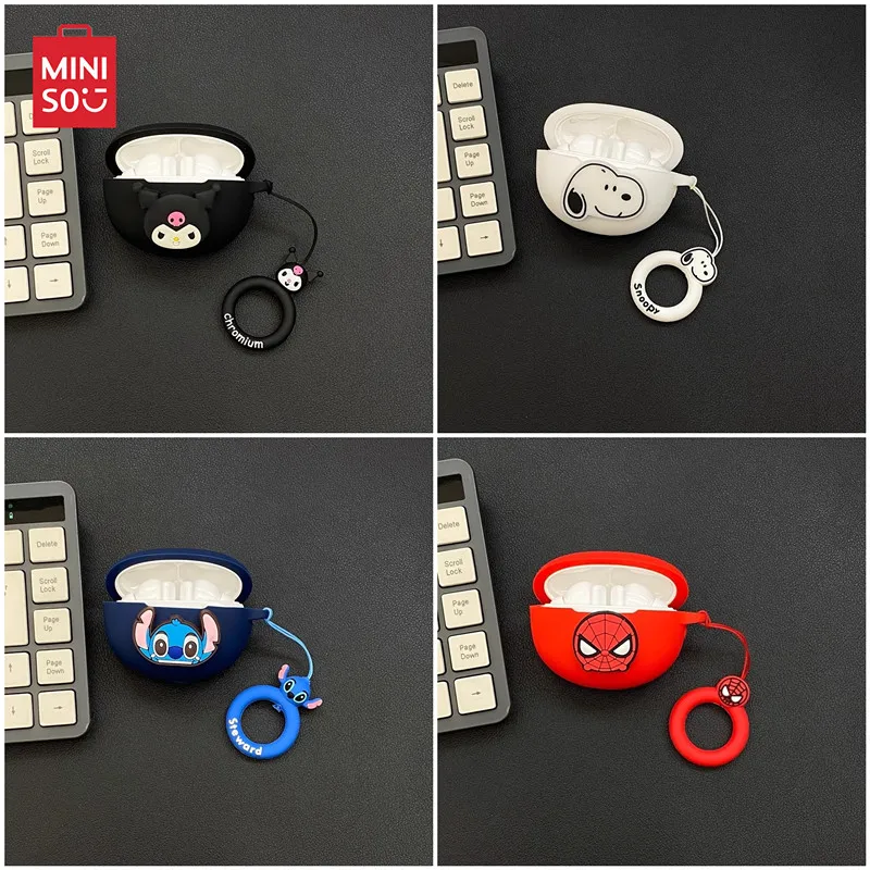 

MINISO Cartoon Earphone Case for Huawei Freebuds 4i 5i 6i Silicone Wireless Earbuds Charging Box Protective Cover With Lanyard