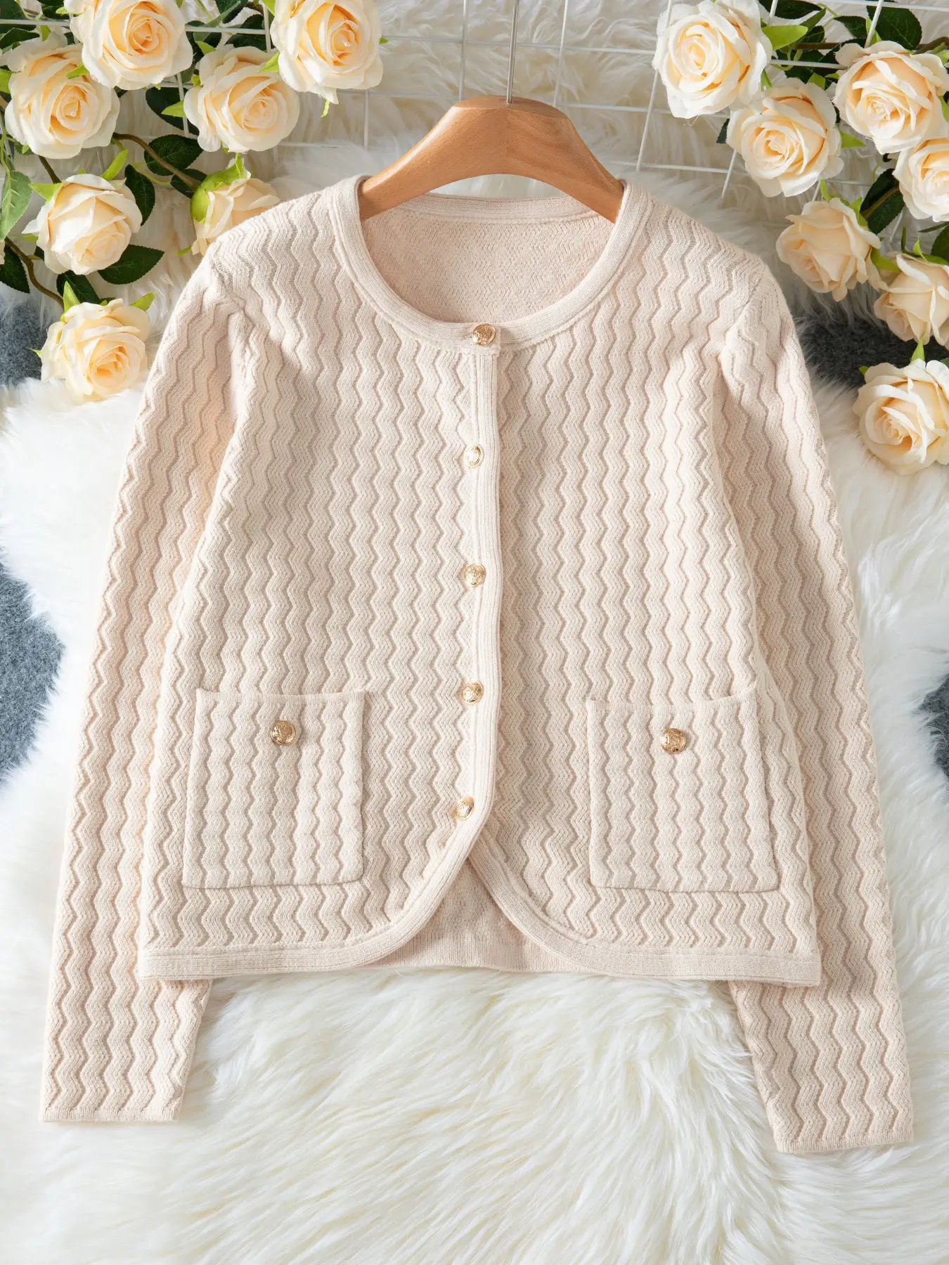 Autumn and Winter New Women's Ribbed Small Fragrant Sweater Jacket