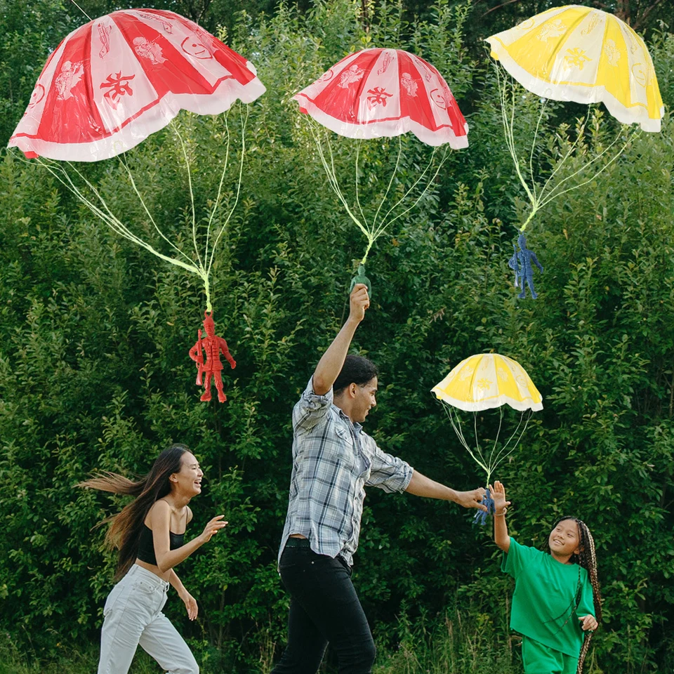 Pack De 10 Paracaídas De Juguete Para Niños | Lanzamiento Manual, Colores Surtidos, Para Juegos Al Aire Libre