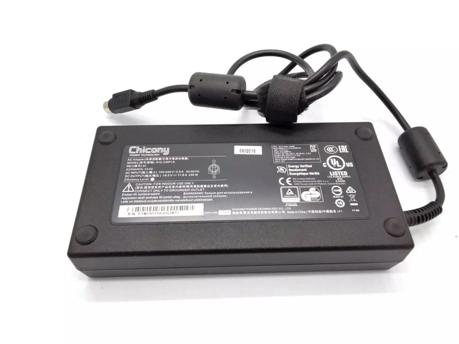 Genuine Chicony 230W 19.5V 11.8A AC Adapter Charger A12-230P1A For Sager NP8278 Series Female 4-Pin Gaming Laptop ADP-230AB D