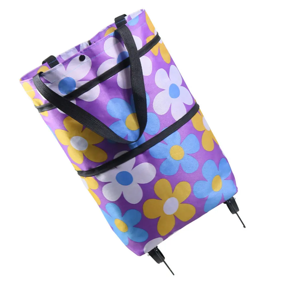 Foldable Shopping Cart Bag High-Grade Material Portable Shopping Tote Large Capacity Grocery Cart with Wheels for School Travel