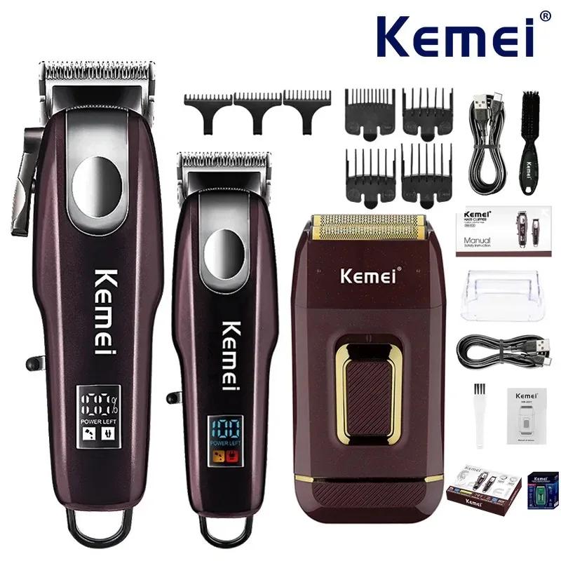 

Kemei профессиональные машинки для стрижки волос, перезаряжаемый триммер для волос, мужская электробритва, машина для стрижки волос KM-8526 2021, комплект PG233