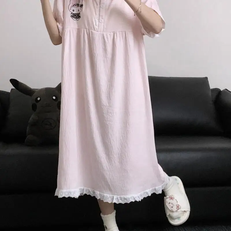 

Новая летняя ночная рубашка Sanrio My Melody для девочек, с коротким рукавом, средней длины, можно носить вне дома, домашняя одежда, пижама, милая, розовая