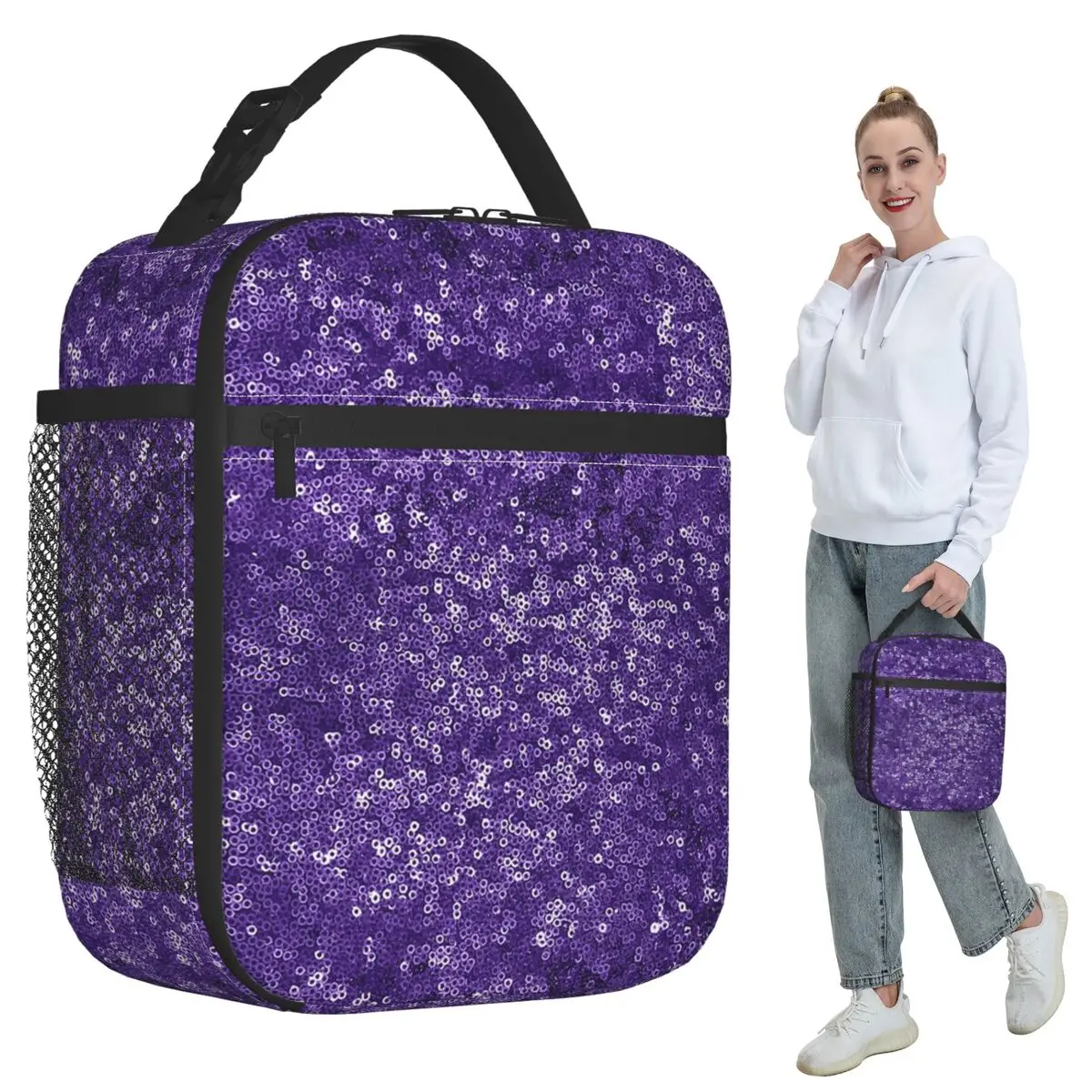 Purple Sequins Insulated Lunch Bag for Kids School Cooler Thermal Food Box Tote Portable Lunch Boxes Container