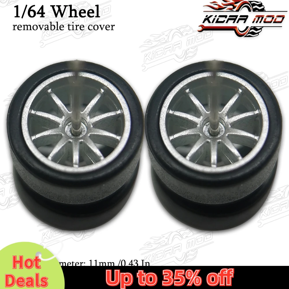 1/64 RLC Premium Wheels with Rubber Slick Tires for Hot Wheels 10 Spokes Model Car Refitting Parts D:11mm (1 Set)