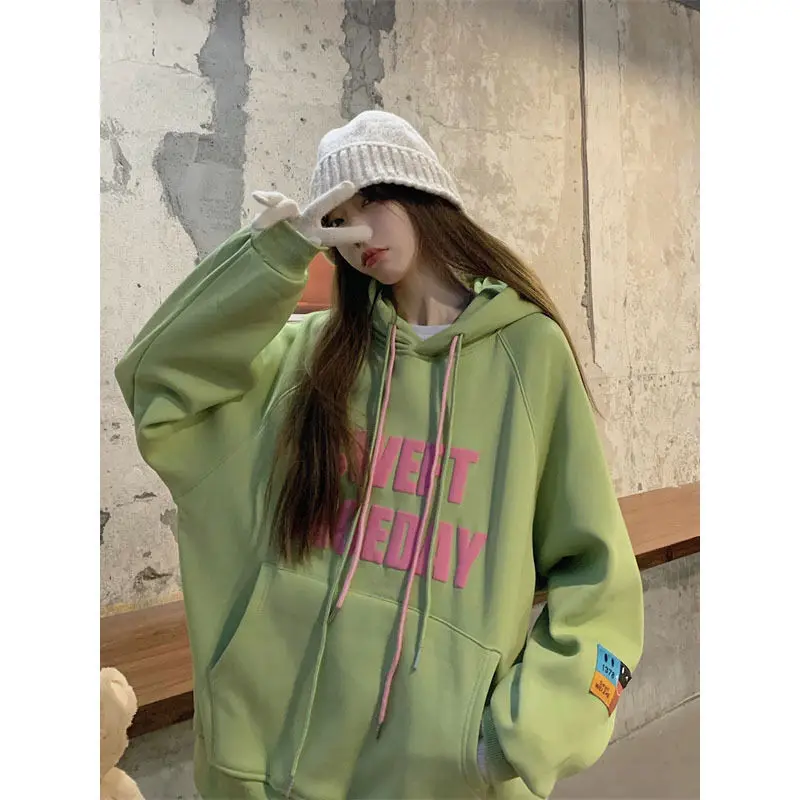 

2024 Spring, Autumn and Winter New Korean Style Student Printed Velvet Thickened Loose Hooded Sweatshirt Design Niche Jacket y2k