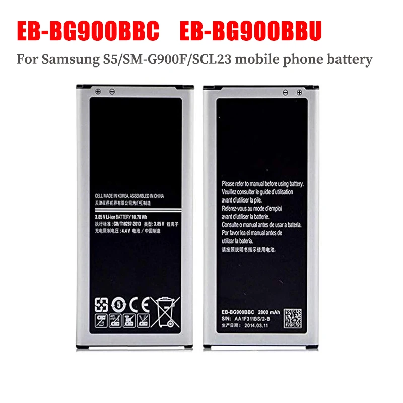 

EB-BG900BBC EB-BG900BBU Battery 2800mAh For Samsung S5 SM-G900F G900F1 G900T G9008 G9009D G9006W SCL23 Replaceable phone battery