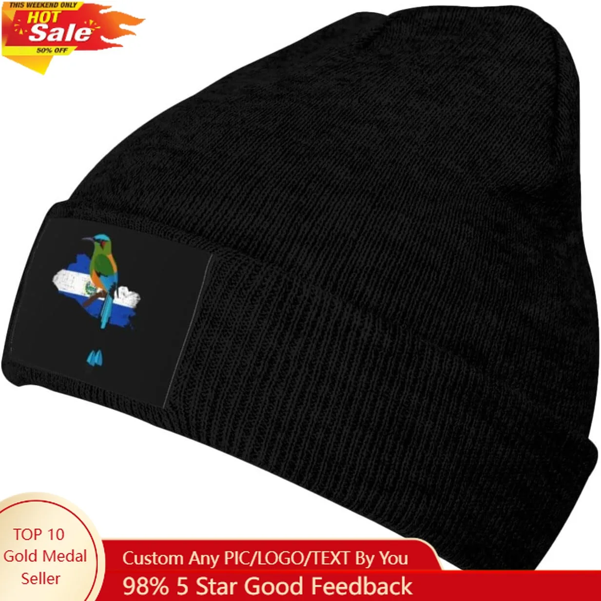 Salvador Torogoz Salvadoreño Black Beanie Hat for Men Women Winter Warm Hats Knit Slouchy Stocking Hats Skull Cap