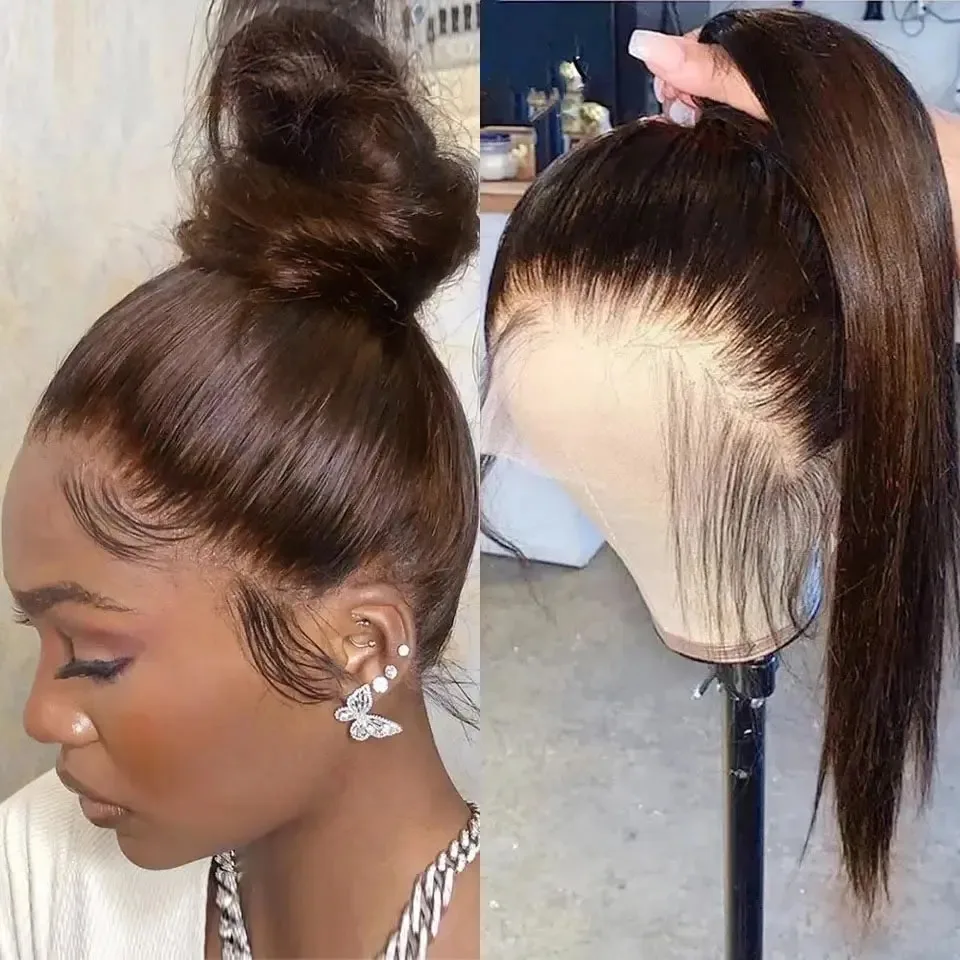 

13x4 Chocolate Brown Bone Straight Lace Frontal Wig HD Lace Front Wig 30 Inch Pre Plucked #4 Colored Wigs Ready To Wear Cosplay