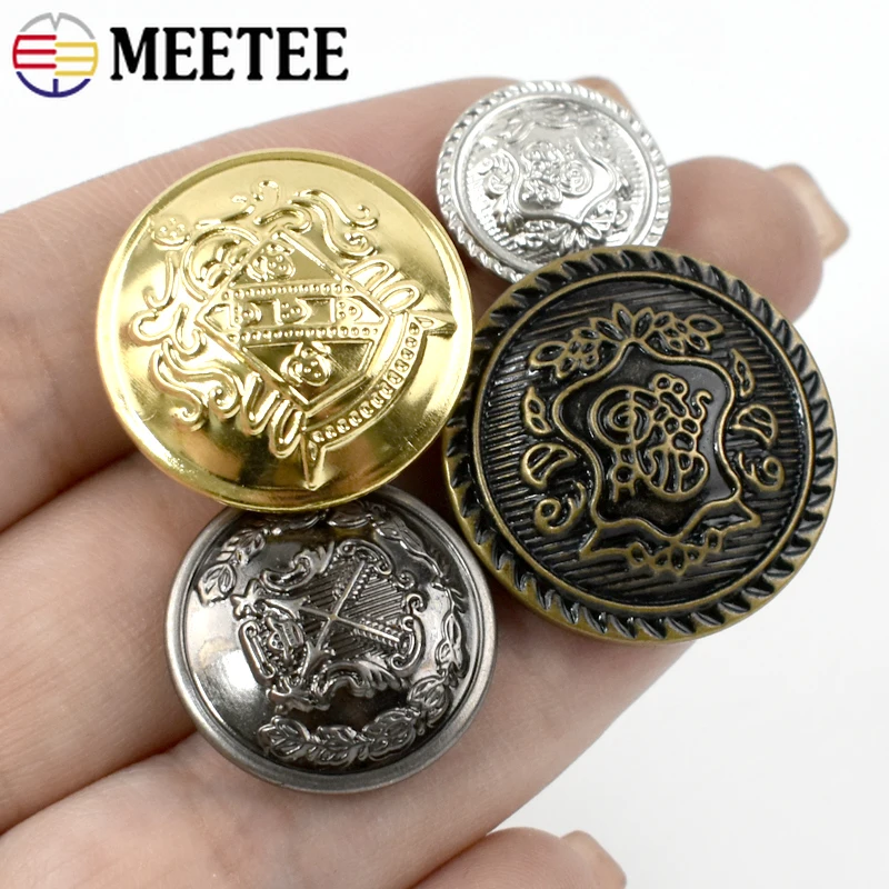 10Pcs Meetee 12-30mm Metal Button Antique Hollow Copper Down Jacket Coat Shank Buttons Jeans Clothes Decoration Buckle Accessory