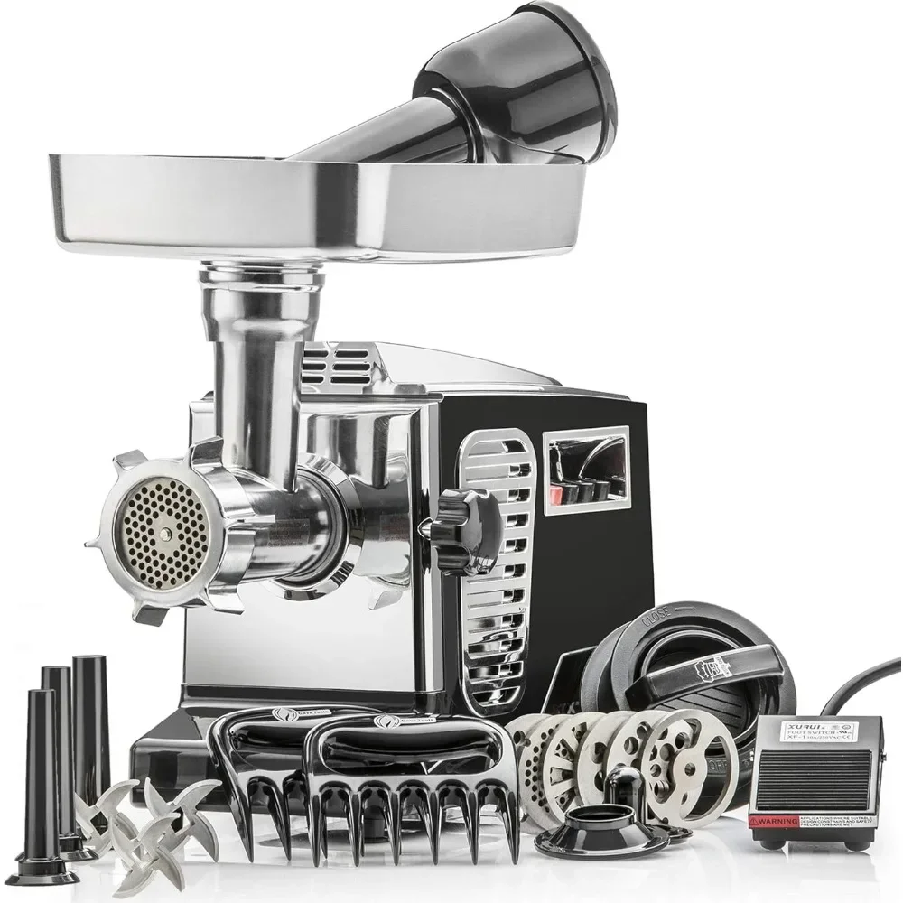 

w/Foot Pedal Heavy Duty Electric Meat Grinder & Sausage Stuffer: 6 Grinding Plates, 3 S/S Blades, 3 Sausage Tubes, Kubbe - Black