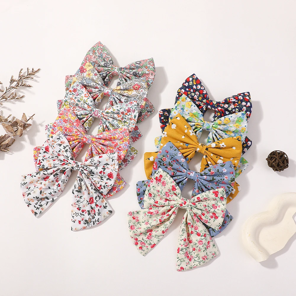 Elegant Floral Cotton Kids Bows Spring Butterfly Hair Clip Fashion Print Hair Barrette For Women Girls Sweet Hairpin Accessories