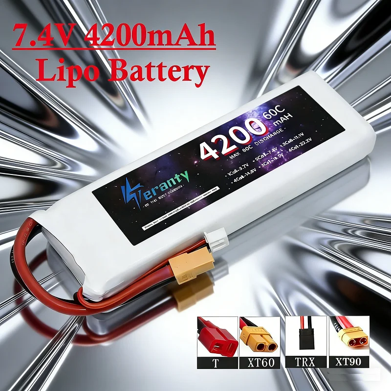 Teranty 7,4 V 4200 mAh 60C LiPo-Akku für RC-Auto, Quadcopter, Hubschrauber, Rennwagen, Boot, Ersatzteile mit T XT60 2P TRX-Stecker