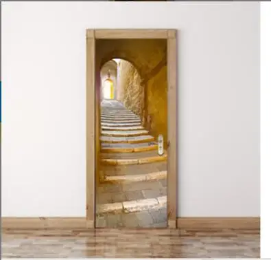 Creative 3D Creative Door Stickers Personalized Wooden Door Family Model Stone Stairs Door