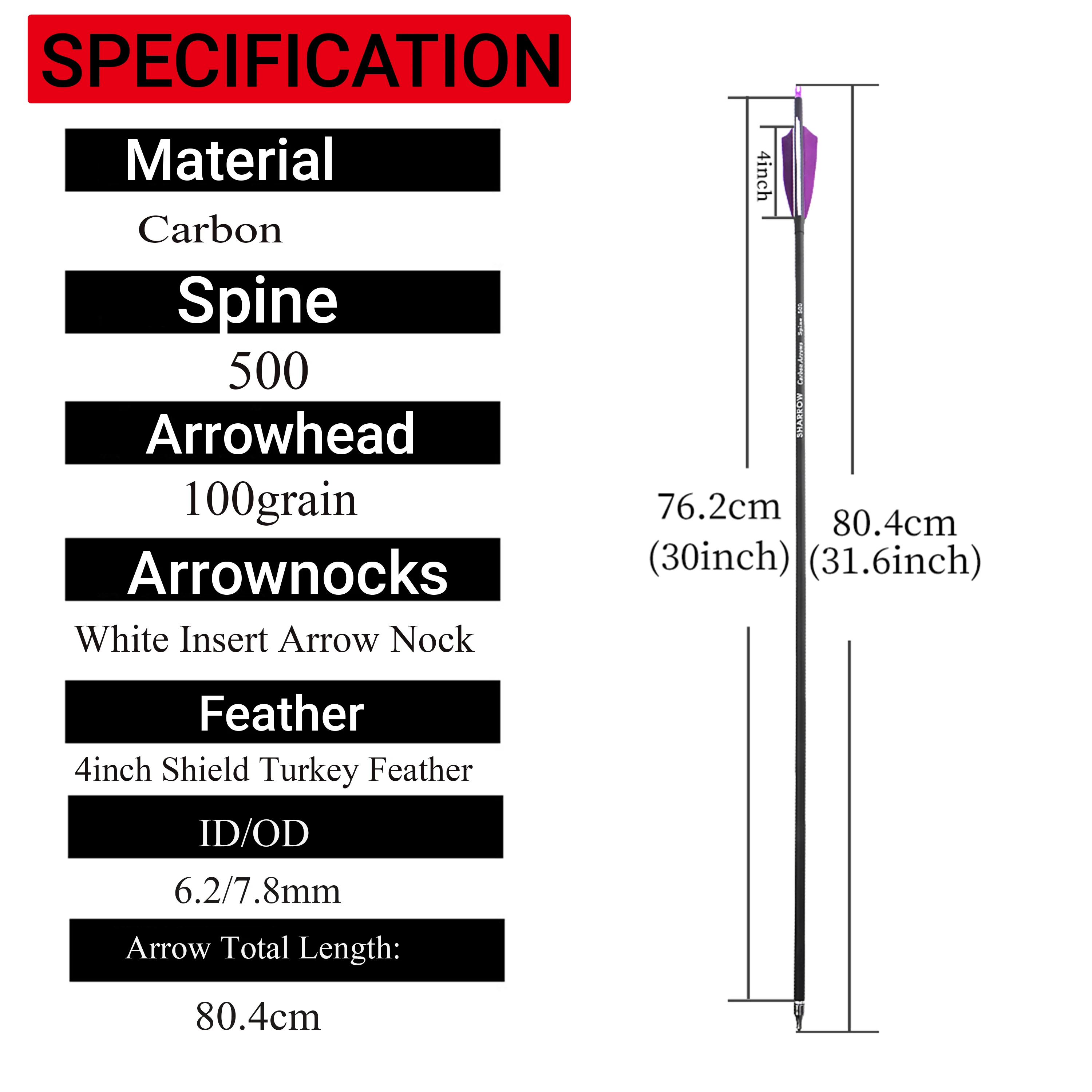 12pcs Mixed Carbon Arrows 4inch Turkey Feather Spine 500 ID6.2mm OD7.8mm Shaft 100 Gr Arrowheads Bow Hunting Shooting Acc