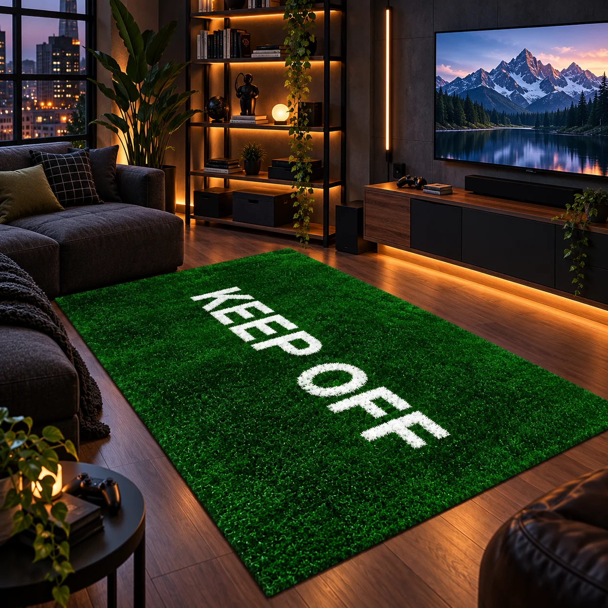 Keep Off Text Grass Accent Area Rug Tech Fabric Diatom Mud Floor Carpet Living Room Bedroom Game Room Home Decor Green Lawn Design Novelty Rug Sofa Coffee Table Hallway Interior Decoration Humorous Room Accent