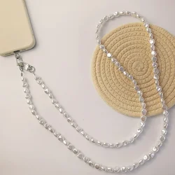 Mobile Phone Lanyard Women's Crossbody Beaded Chain Senior Fashion Flat Pearl Chain Anti-loss Sling Strapclip Phone Charm Strap