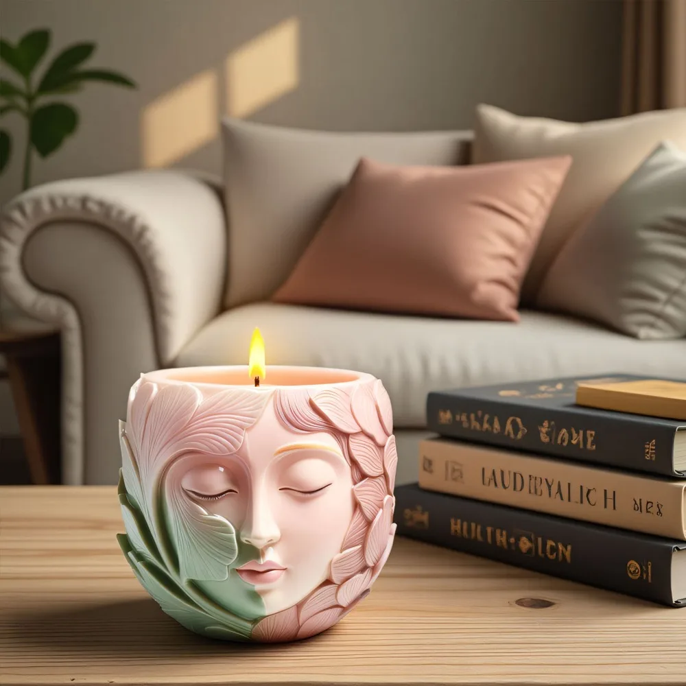 両面リーフスピリットキャンドルカップシリコンモールド DIY コンクリート石膏キャンドルジャー植木鉢エポキシ樹脂モールド家の装飾