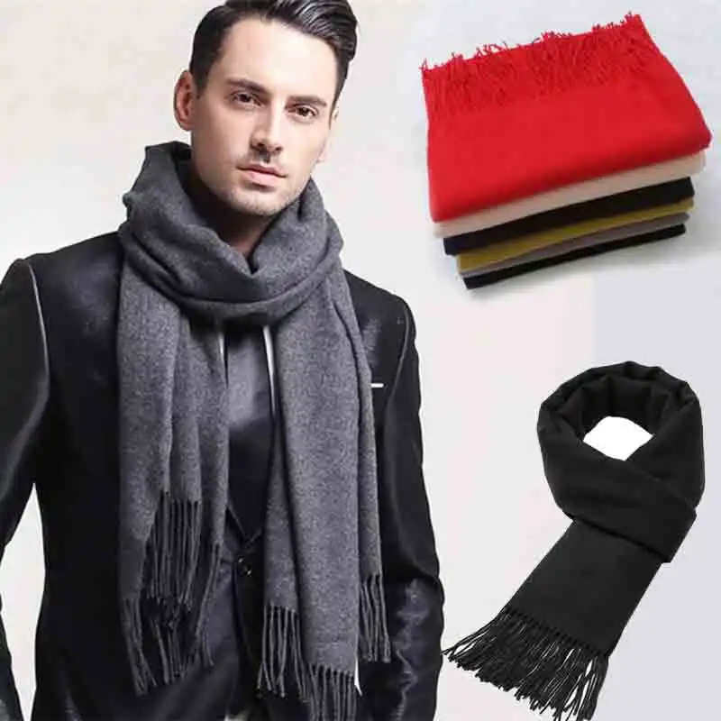 

Classic Solid Colors Scarves Men Cashmere Soft Knitted Striped Scarf Long Tassel Neck Warmer Men'S Winter Scarf 2025 New