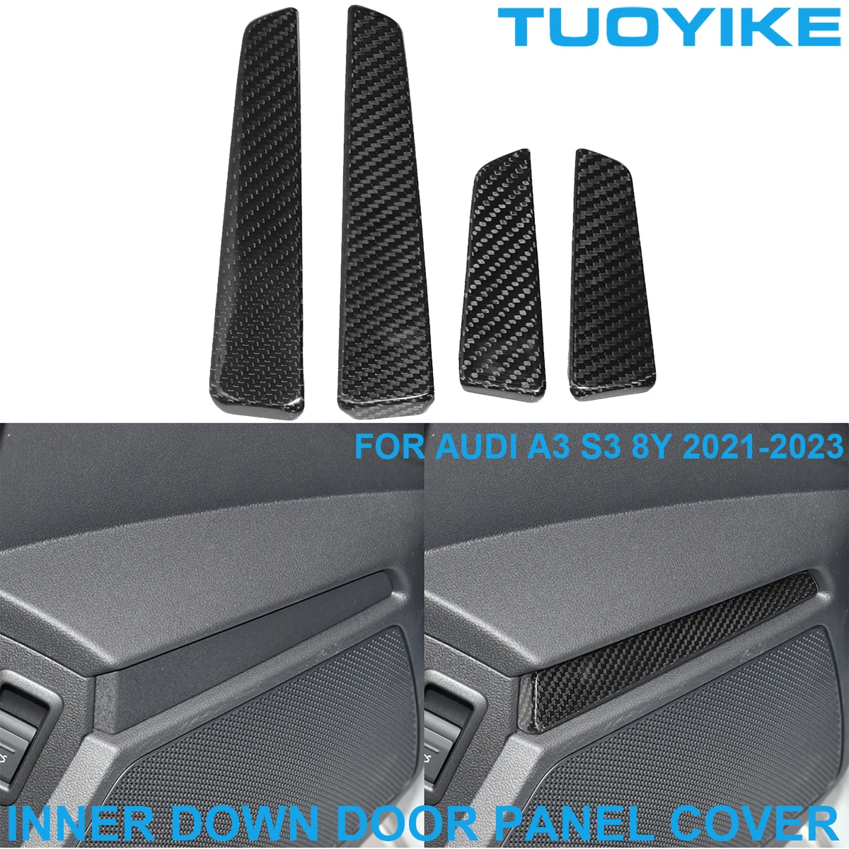 Car Real Dry Carbon Fiber Down Interior Inner Door Panel Cover Trim Sticker Decoration Short Strips For Audi A3 S3 8Y 2021-23