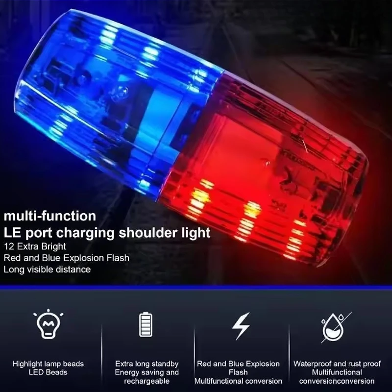 LED Red Blue Caution Emergency Police Light Flashing Shoulder Lamp USB Rechargeable Shoulder Warning Safety Torch Bike Tail Lamp
