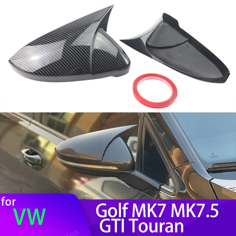 

For Volkswagen VW Golf MK7 7.5 GTI 7 Touran 2013-20 Black Horn Carbon Look Add on Side Rear View Mirror Cap Cover High Quality