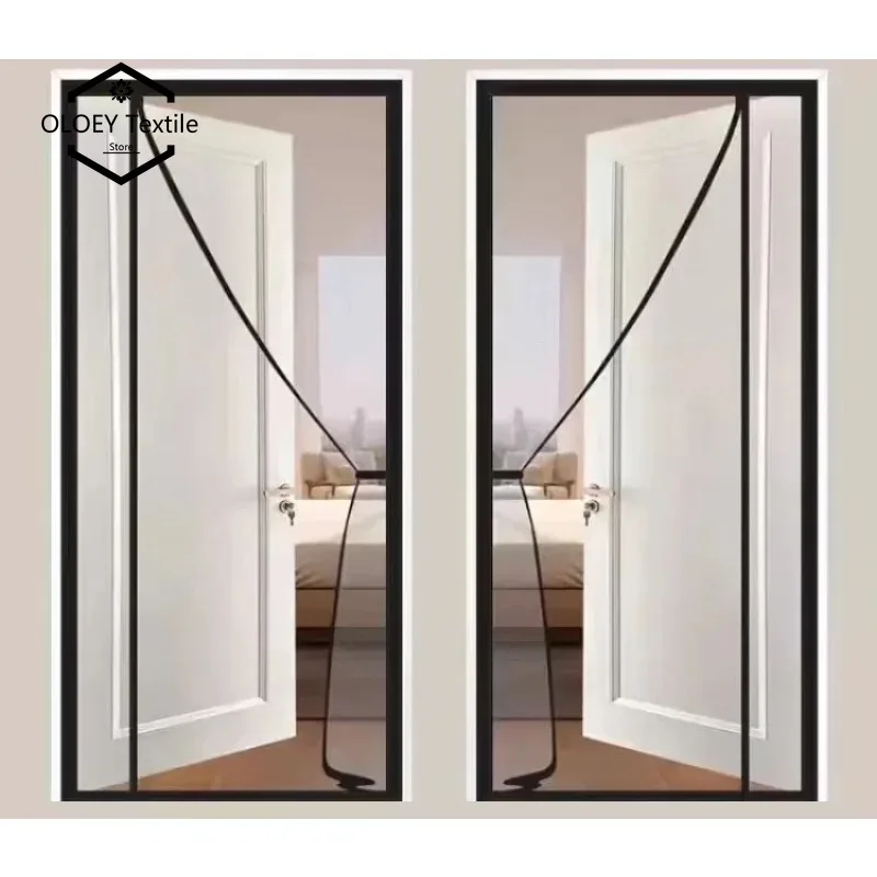 

New household non porous magnetic door curtain black summer mosquito proof custom size self-adhesive side opening gauze curtain