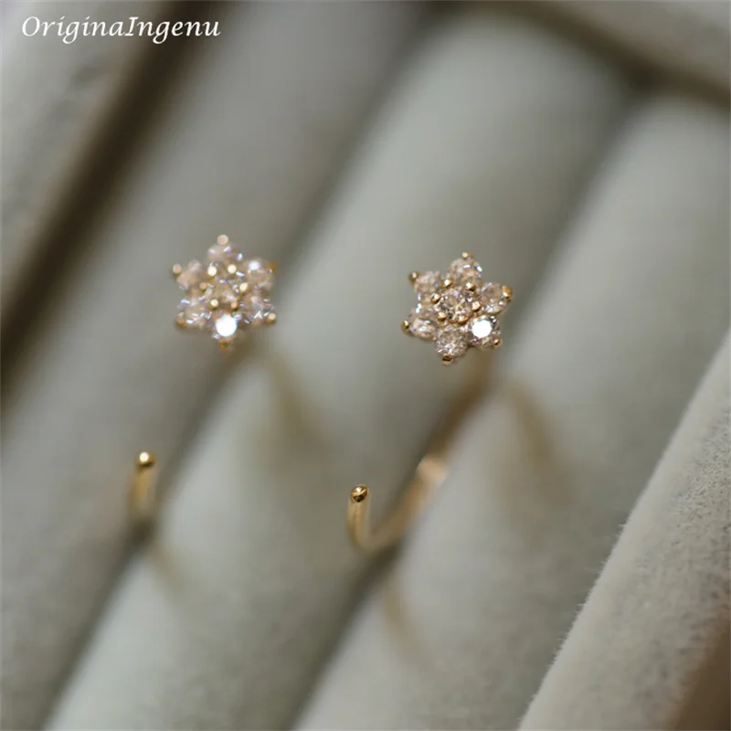 

Solid 9K Gold Hoop Earrings Dainty Zircon Earrings Gold Fine Jewelry Women Yellow Gold Flower Earring Tarnish Resistant Jewelry