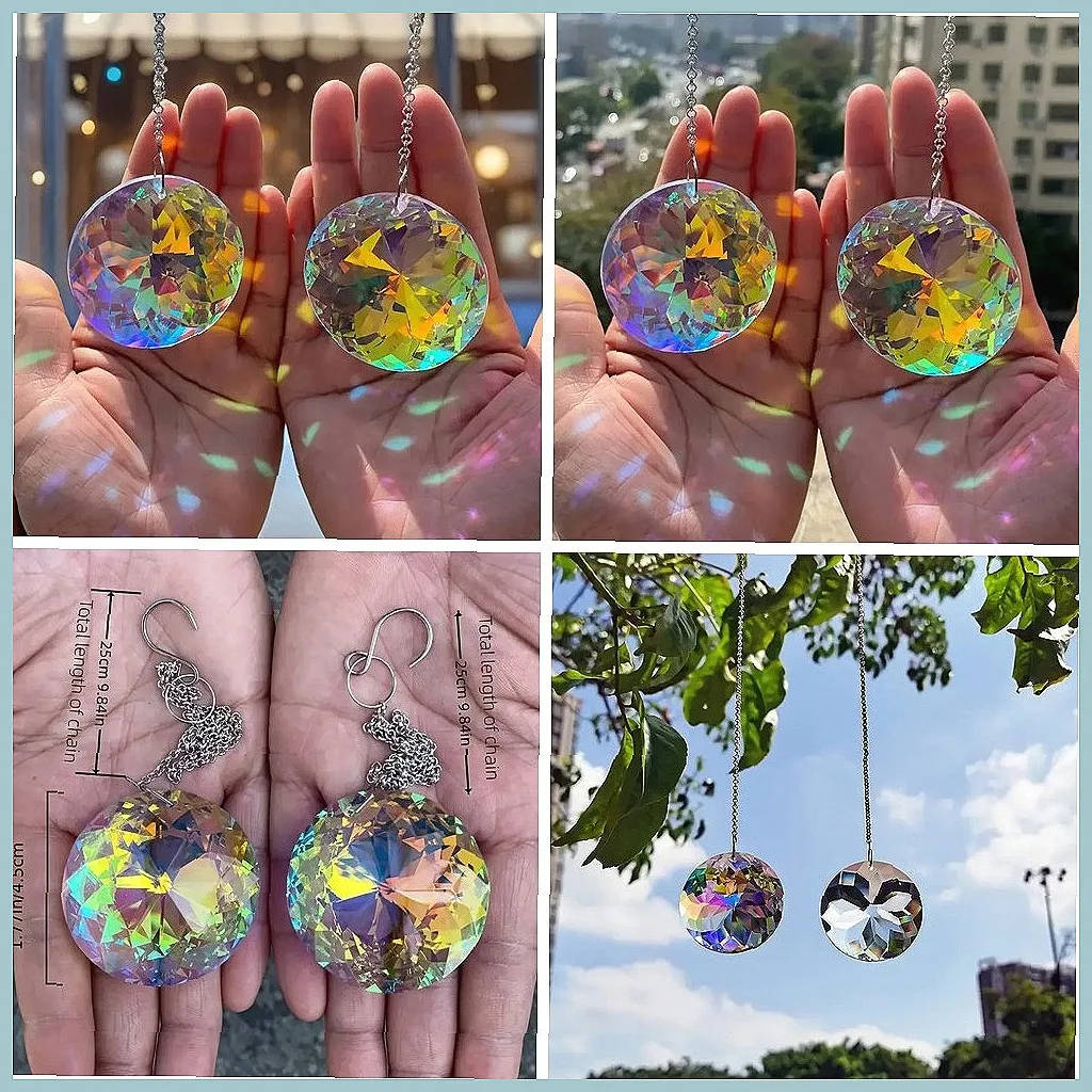 2PCS Crystal Sun Catchers Glass Prism Rainbow Maker for Window Balcony Garden Home Decor