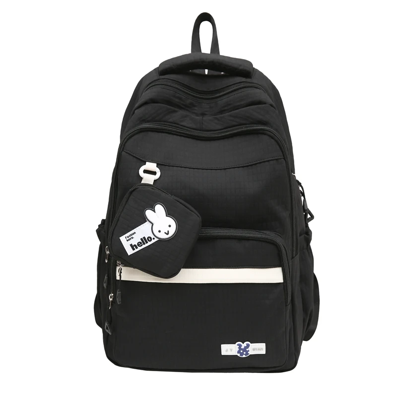 Grande capacidade multi bolso saco de escola de nylon impermeável, mochila simples, sacos de cor sólida para meninas e meninos, venda quente, 2024